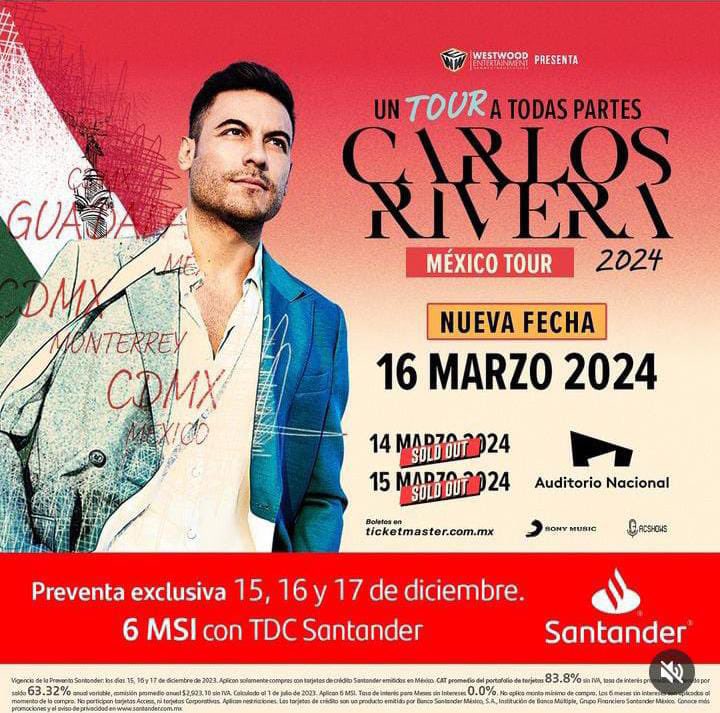 Liliangelicac's tweet photo. #UnTourATodasPartes llega a el  @AuditorioMx  ve por tus entradas aún estás a tiempo 16 de Marzo 2024, viaja con el capitán 👨🏻‍✈️ @_CarlosRivera y disfruta de este gran show ❤️ @mikenoriega
@davidedwardwest
@jjuarezww
@westwoodfans
@WestwoodEntt
@Sonymusic
@CR_ClubPorTi https://t.co/TwIA4vlHNK
