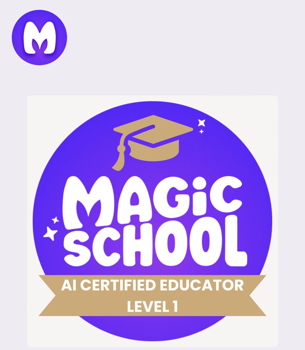 CekaManjola's tweet photo. I'm excited to announce that I have completed
the MagicSchool Al Certification Course (Level 1 and Levele 2). MagicSchool is the leading Al Platform for educators - helping teachers lesson plan, differentiate, communicate clearly, and more!
#magicschoolal https://t.co/wnCHoynJu8