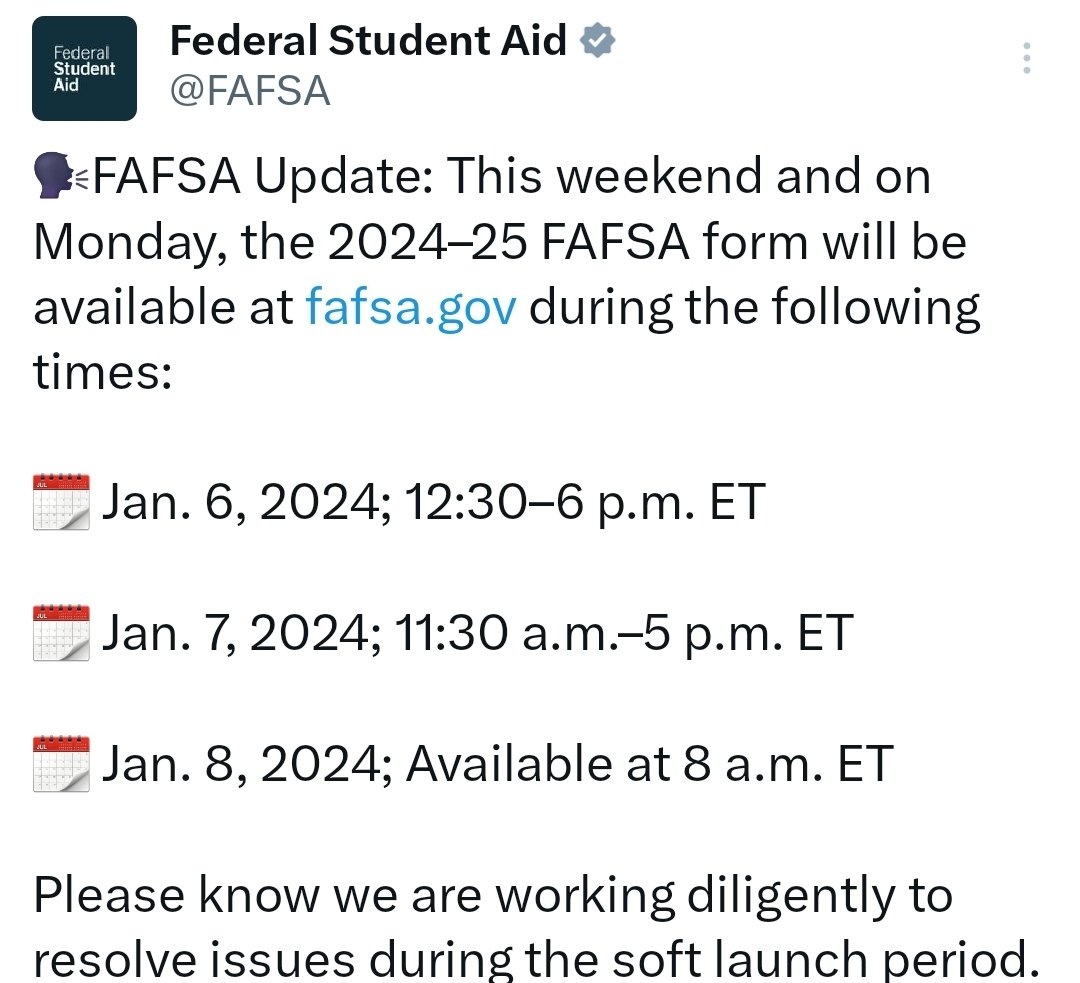thecphuddle's tweet photo. Updates for the next few days. Who knew the internet had business hours...🤔😒😶

#fafsa #fafsalaunch #fafsasimplification #donttouchfafsa https://t.co/dXgwJRPXse