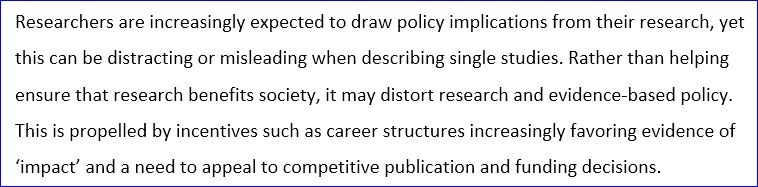 Dialling back ‘impact’ claims: researchers should not be compelled to make policy claims based on single studies
doi.org/10.1093/ije/dy…