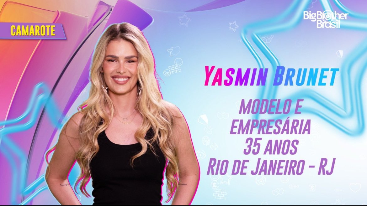 BardaSamira's tweet photo. ⭐️CAMAROTE ⭐️

Yasmin Brunet
35 anos 
Modelo Empresária 
RJ https://t.co/0jlX5z3gxe