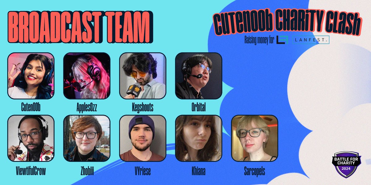 It’s almost time for 
🎉Cutenoobs Charity Clash 🎉 Raising funds for @LANFESTgames  
One team will be victorious 🏆

Join us at: twitch / cuten00b 
#BattleForCharity