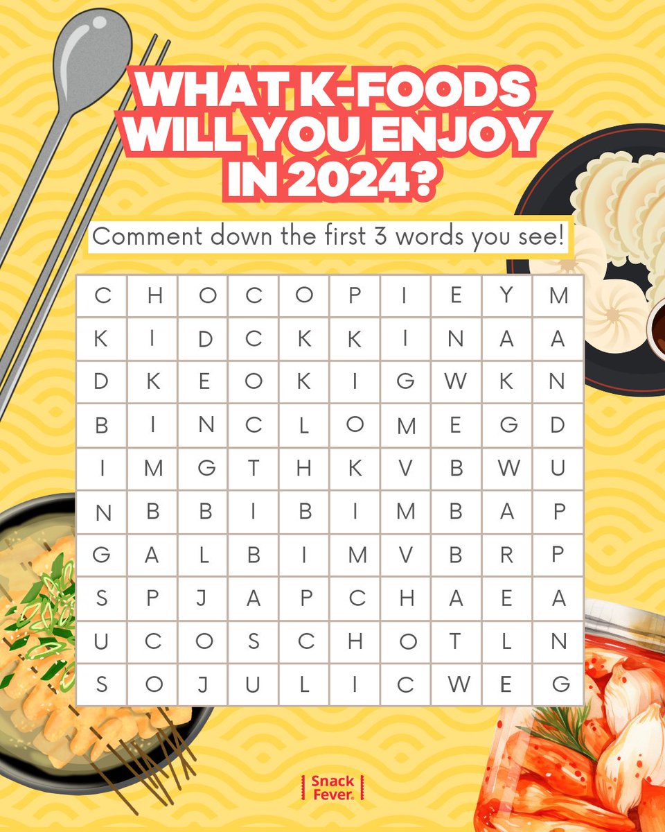 First 3 words you find will predict your 2024 #kfood journey 🍜🤦🏻‍♀️ What did you get? Tag a friend and compare!

#snackfever #snackfam #newyear #koreanfood #koreansnacks #snacks #munchies