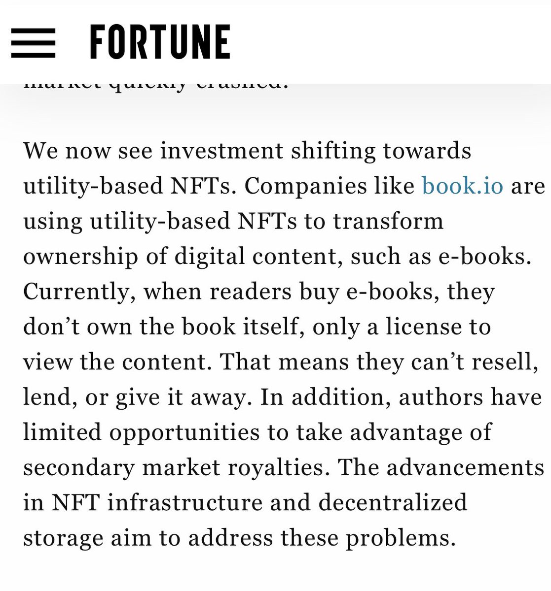 Nice to see <a href="/book_io/">Book.io</a> get a mention in <a href="/FortuneMagazine/">FORTUNE</a> alongside brands like <a href="/Nike/">Nike</a> and <a href="/Starbucks/">Starbucks</a>. 

Full article: 
fortune.com/2024/01/05/how…

Own your digital books!