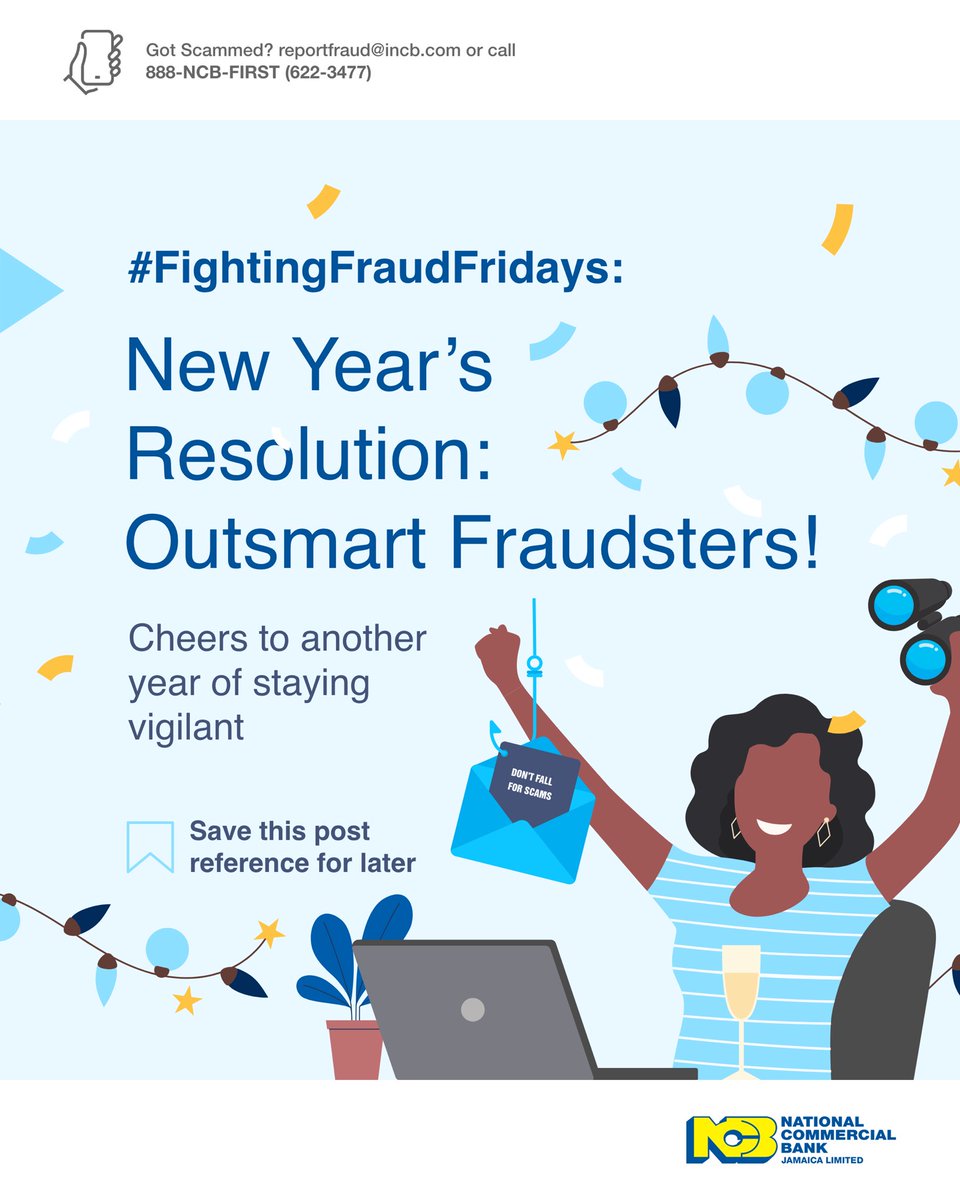 ncbja's tweet photo. 2024 is the year to defeat scammers.
Here are a few tips to keep safe and fraud-free.
Remember, we will never send you links or click-through buttons in emails or text messages.
.....
#FFF #FightingFraudFridays #NCBUpdate #KeepSafe #ScamAlert #HappyNewYear https://t.co/HUoiHMvWAT