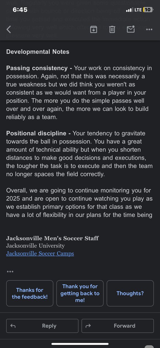 Grateful for Coach Simmons and <a href="/JacksonvilleU/">Jacksonville University</a>’s coaching staff for the feedback on my performance during their ID camp. I will continue to hone my skills and intelligence to keep on improving. Thank you!