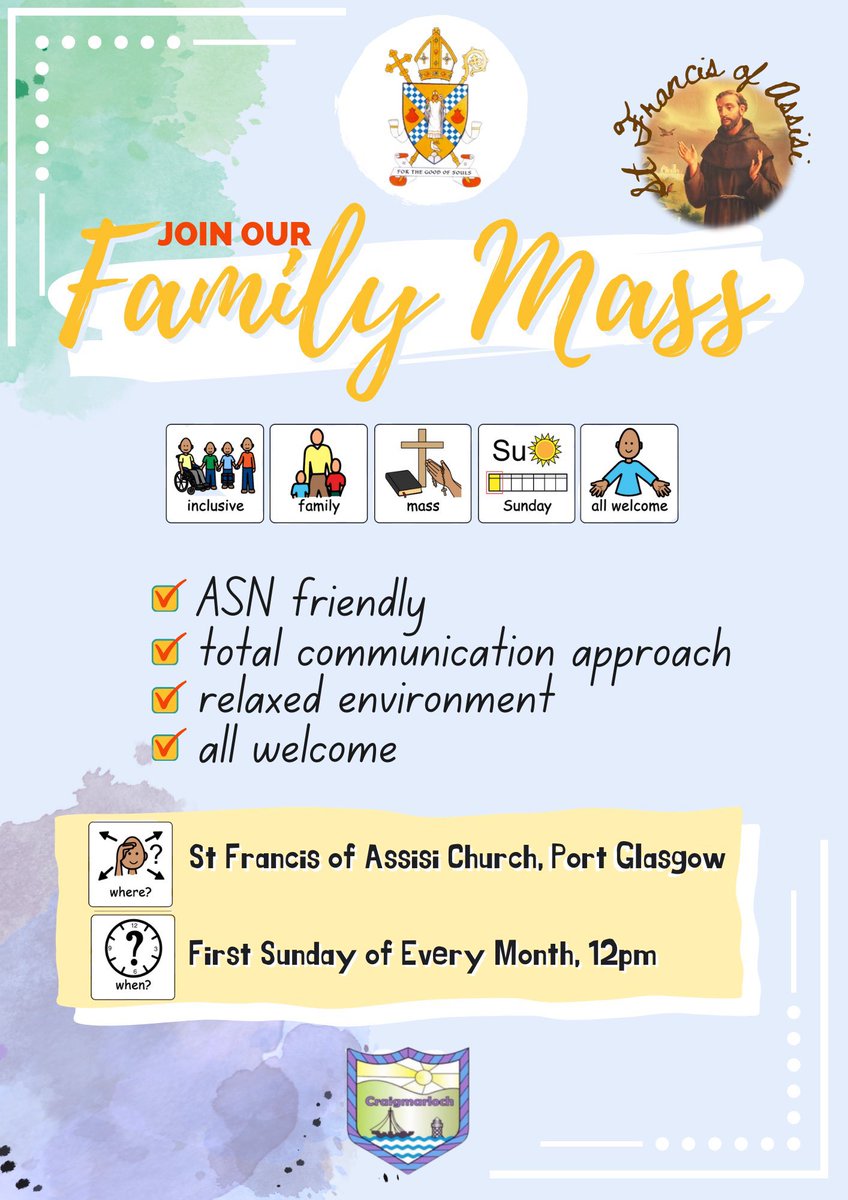 MrsMcCafferty1's tweet photo. The first Family Mass of 2024 is on tomorrow, Sunday 7th January at 12noon. It would be lovely to see lots of new faces at this inclusive family mass, in Saint Francis’ Church, Port Glasgow. @RCStFrancisPG 

@CraigmarlochINV 
@StStephensHS 
@StJohnsPG 
@SMPG1964 
@StFrancisPG https://t.co/s1O9Mb2ezy