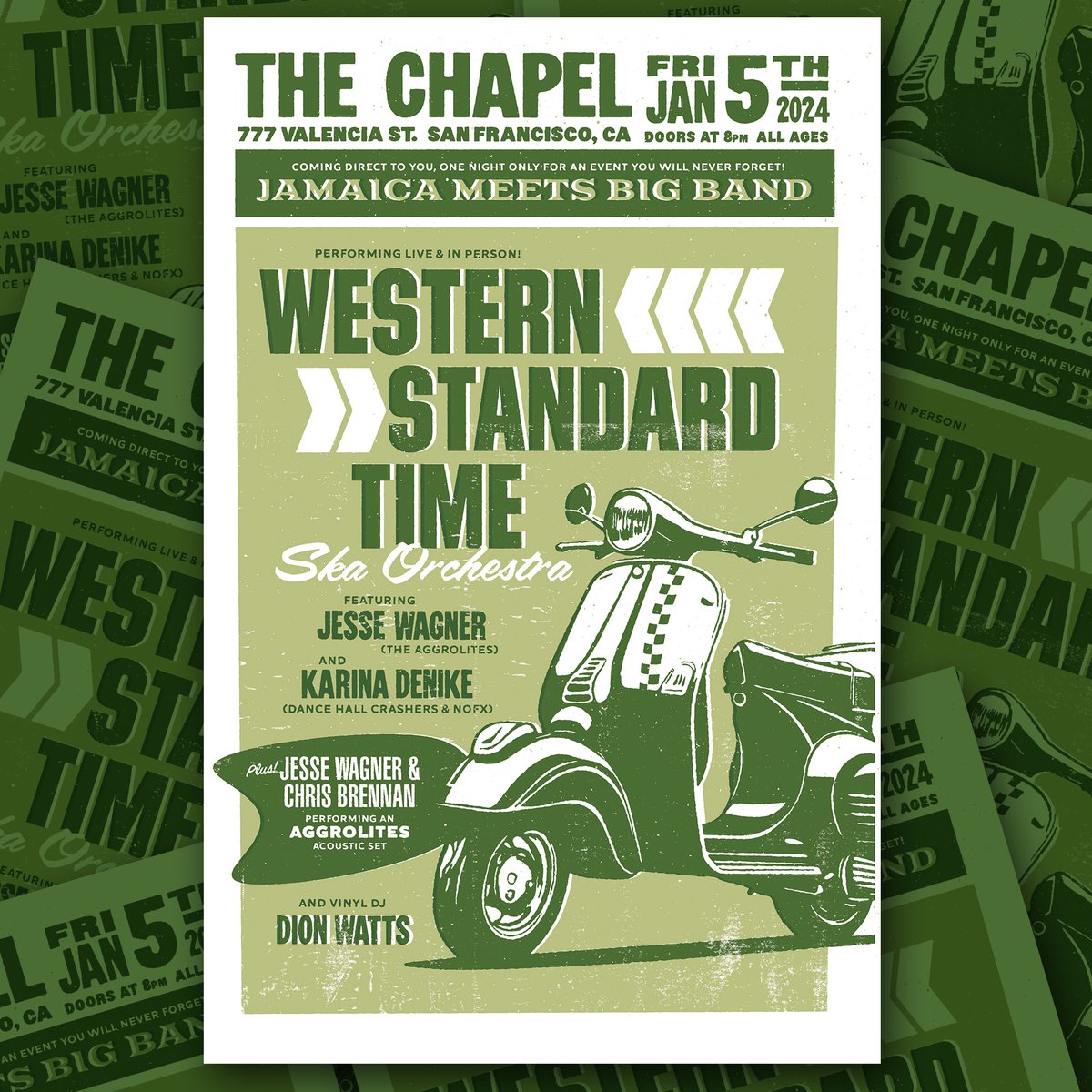 TONIGHT Fri. 1/5! Western Standard Time Ska Orchestra (feat. Jesse Wagner of The Aggrolites &amp; Karina Denike of Dance Hall Crashers &amp; NOFX) + Jesse Wagner &amp; Chris Brennan performing an Aggrolites acoustic set + DJ Dion Watts! Tix in advance or box office: tinyurl.com/2juk6m8k