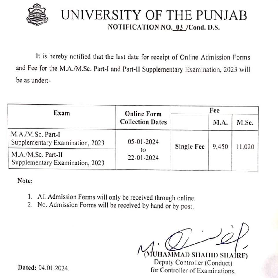 *AdmissionsOpenNow*
*Schedule of MA/MSc Part-I-II Supplementary Examination, 2023.*