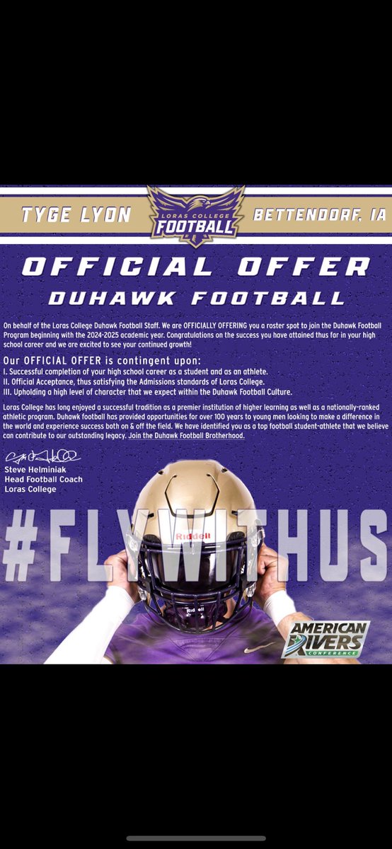 Excited to receive an offer to play football at Loras College! @FootballCoachO @CoachHLorasFB @LorasCollegeFB