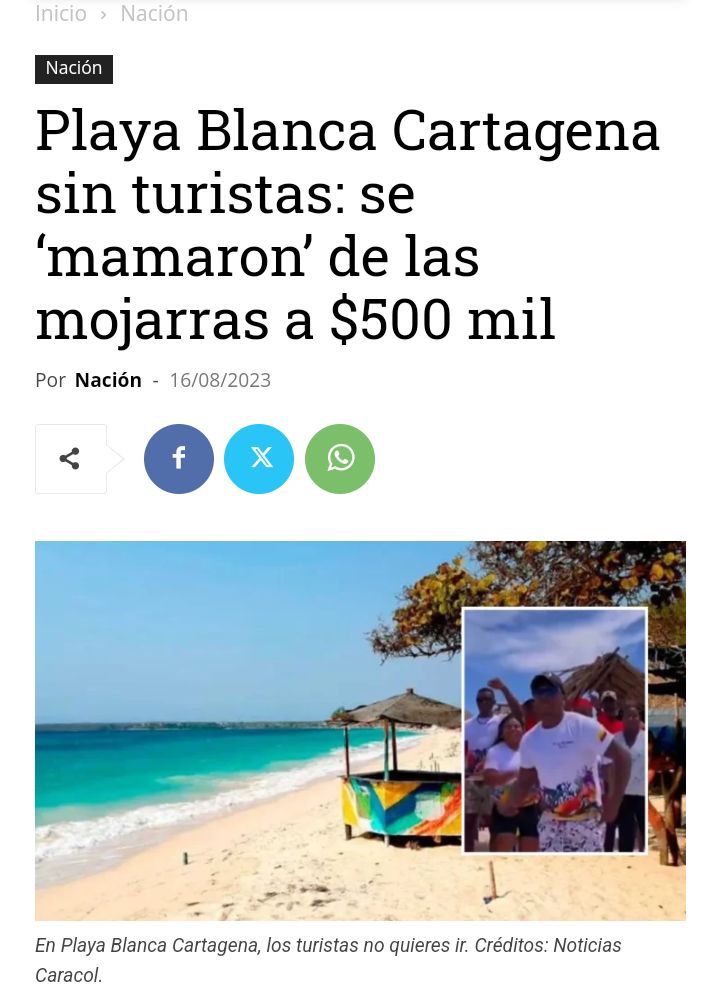 <a href="/Eclides3/">Euquico</a> Los cartageneros acabaron, ellos mismos con el turismo, y de ahí difícil levantarse, porque ya en el extranjero  y acá en Colombia saben que a Cartagena la manejan los proxenetas y los estafadores, no hay nada para uno. Creían que eran invencibles, ya nadie quiere ir. No vayan