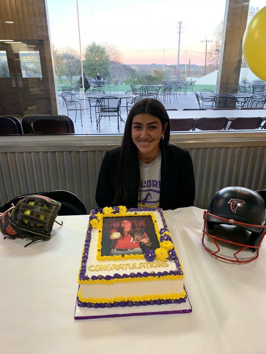 StevensFalconSB's tweet photo. A moment that has been many years in the making!!!  Officially a Tornado. We are so proud of you, Mal. You have worked so hard for this and @ctxsoftball is lucky to have you💜♥️ #TornadoNation https://t.co/FRwbb8EWf7