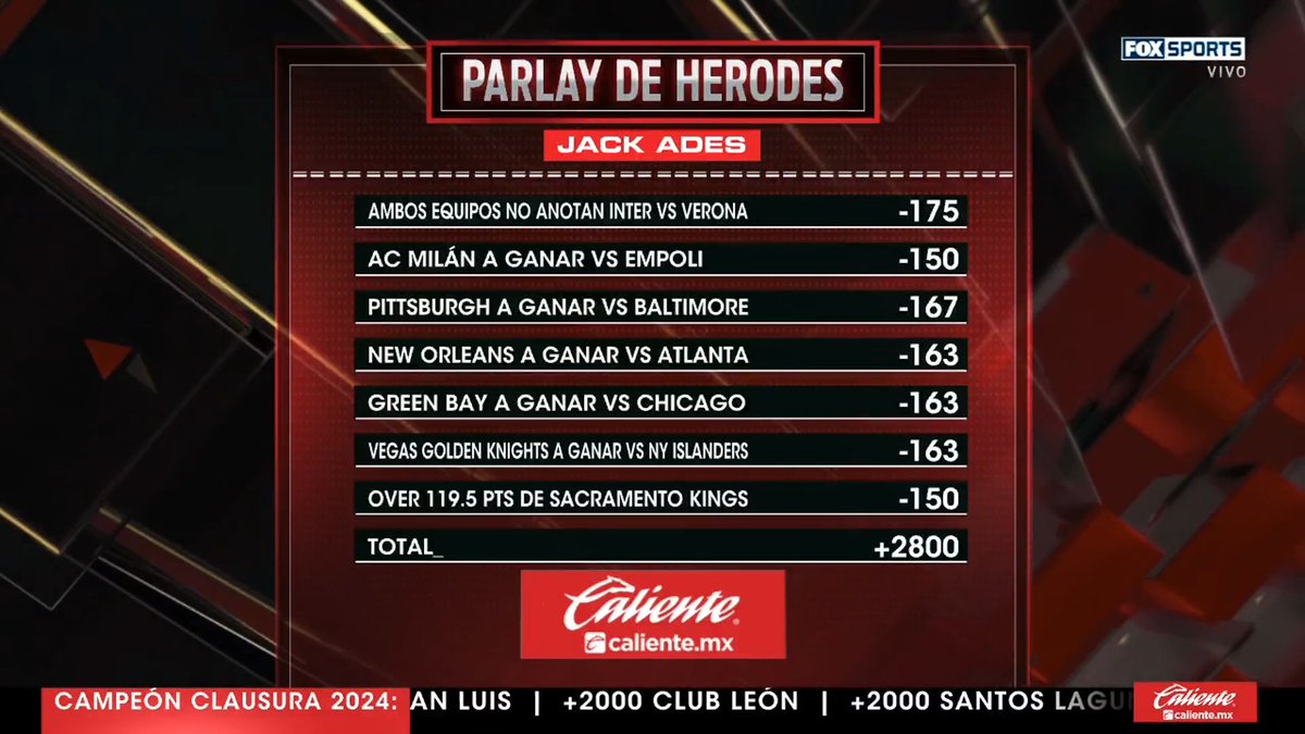 MoneyLineFOX's tweet photo. Tenemos el primer Parlay de Herodes de este 2024 y claro que buscamos pegar alguno 👑

Esperemos que los Reyes Magos nos traigan un verde de aquellos 🤩💸

#MoneyLineShowFSMX @calientesports #MásAcciónMásDiversión

#ApuestaEnCaliente 📲 https://t.co/sac3ZomnII https://t.co/8AzGep6U52