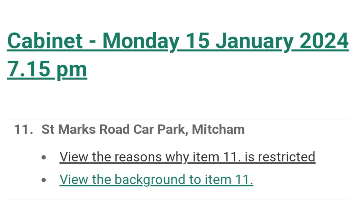 Something TOP SECRET happening involving St Marks Road Car Park (Council owned multi-storey above ex-Morrisons). It's common for financial figures or contract winners to be withheld from papers but not the basics being discussed in a public meeting. Opposition Cllrs could attend.