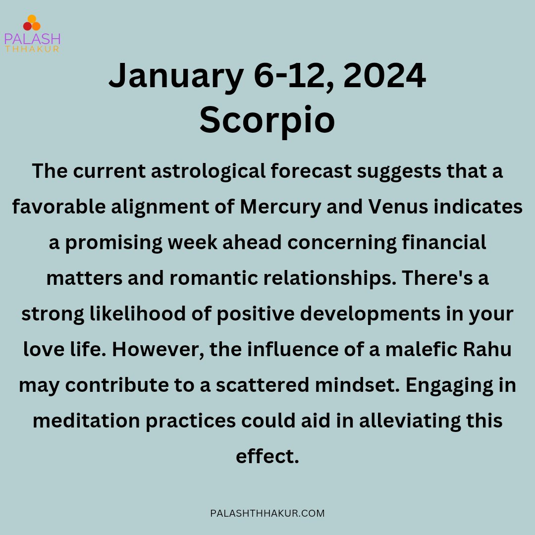 A good week awaits #Scorpio natives. 

.
.
#newyear #scorpion #scorpioseason #scorpiomoon #scorpiolover #zodiac #zodiacs #zodiacsign #zodiacpost #astrology #astrologer #astrologia #astrologyposts #dailyhoroscope #palash #palashthhakur #manifestation #manifest #lawofattraction