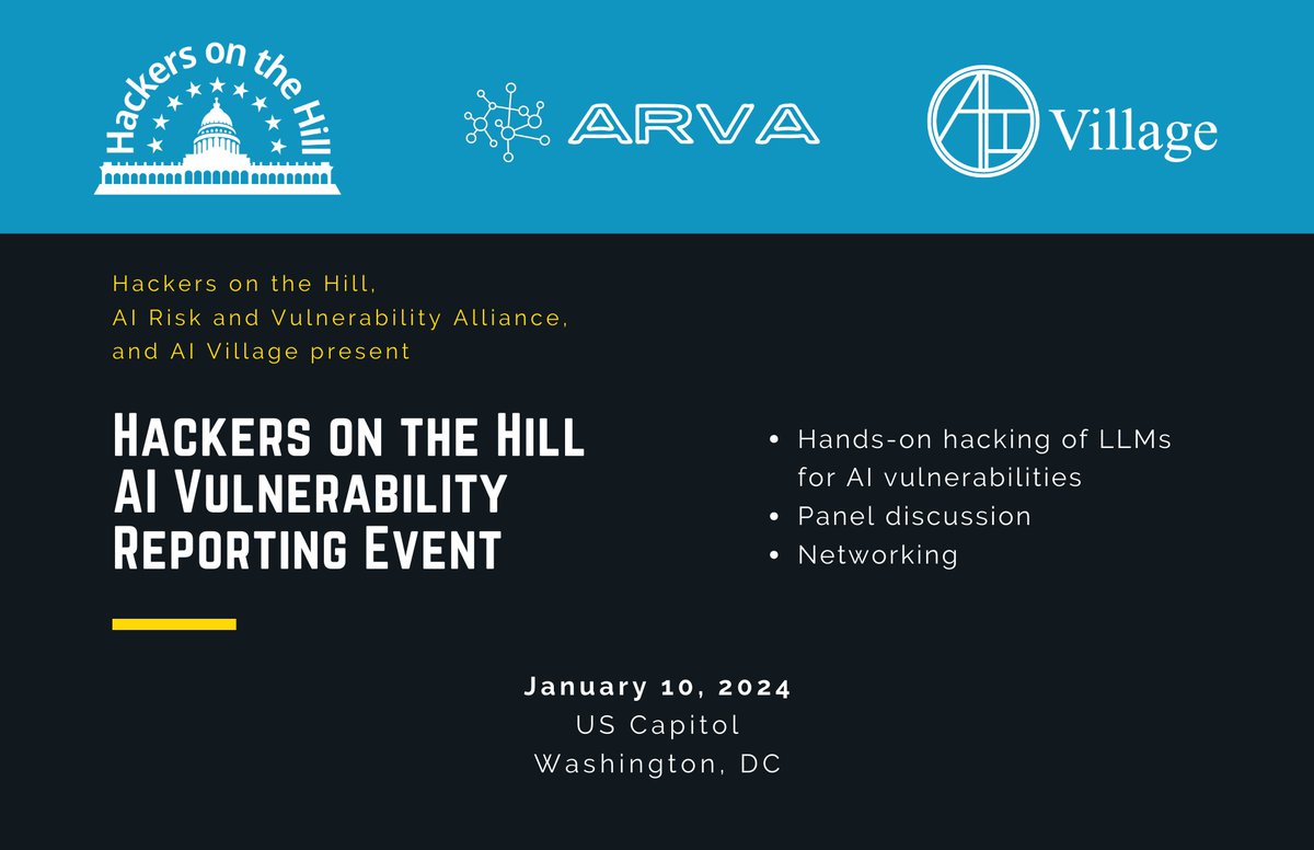 📢 In summer last year, we were community partners of the largest ever Generative AI Red Teaming event at DEF CON 31. We are glad to announce that we'll be collaborating with @aivillage_dc (AIV) again by taking AI red teaming to the US Capitol next week!
1/