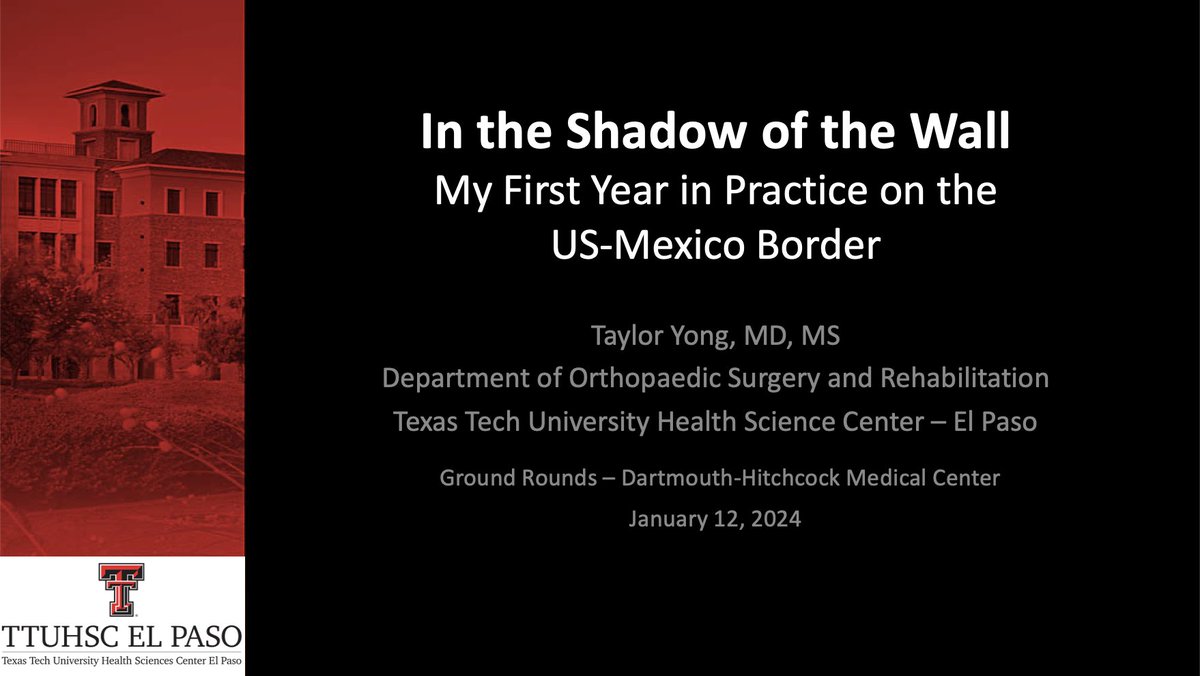 Looking forward to discussing my first year in practice on the border and the care of the migrant trauma patient with the team at @DHOrtho @DartmouthHealth @DartmouthInst @GeiselMed next Friday. Come by if you're in the area!
