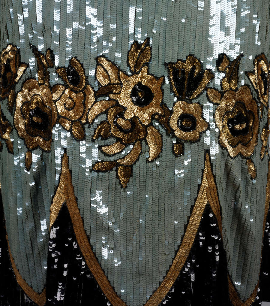 LaurenCDeutsch's tweet photo. For this week's #FridayFrills we have this 1925 A. &amp; L. Tirocchi evening dress. All the decorations are made by applying different colored cellophane sequins and jet beads in the pattern. Just incredible. @risdmuseum #Fashionhistory #ootd https://t.co/EuKSvulhb1