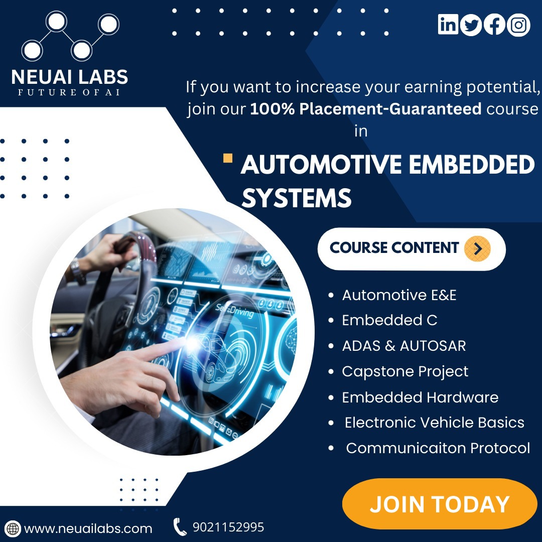 neuailabs's tweet image. Rev up your career with NeuAI Labs! Enroll in our cutting-edge Automotive Embedded Systems course for unrivaled expertise and a guaranteed 100% placement!

Call Us: 9021152995
Visit us: neuailabs.com

#automotiveembeddedsystemscourse  #embeddedsystemscourse #neuailabs