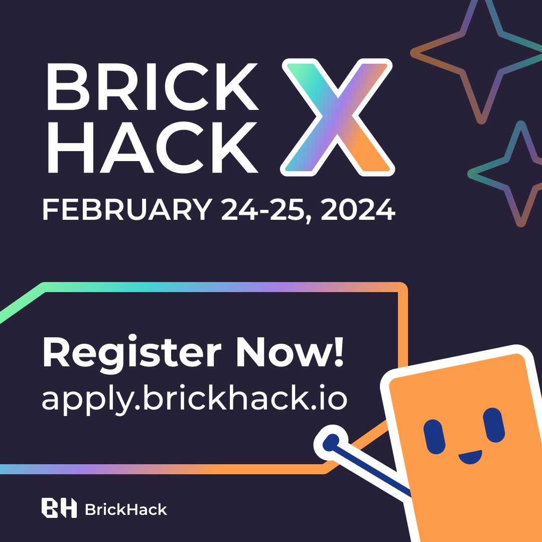 BrickHack (@brickhackrit) on Twitter photo Get ready for BrickHack X as we celebrate a decade of innovation! 🎉
Join us in-person for 24 hours of collaborating, making, and innovating! Open to all university students, no prior experience needed! Secure your spot now at apply.brickhack.io 🔗 Get ready for BrickHack X as we celebrate a decade of innovation! 🎉
Join us in-person for 24 hours of collaborating, making, and innovating! Open to all university students, no prior experience needed! Secure your spot now at apply.brickhack.io 🔗