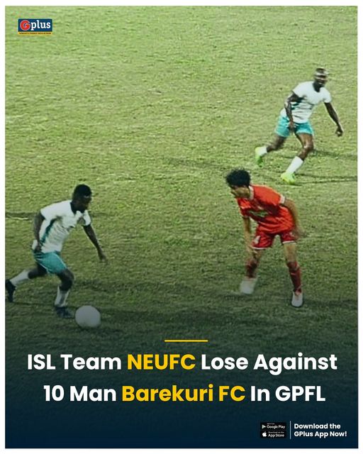 guwahatiplus's tweet photo. NEWS | ISL Team #NEUFC Lose Against 10 Man Barekuri FC In #GPFL.
In a thrilling encounter on January 5, a young and upcoming team from #Tinsukia took down a seasoned professional Indian Super League (ISL) team to cause the biggest upset in the ongoing Guwahati Premier #Football League (GPFL) at the Judges' Field.
Despite being a man down, Barekuri FC, an amateur football club defeated ISL heavyweights NEUFC with a last-minute free kick in the second semi-final match. The final score was 2-1.
The very first goal of the play was netted by NEUFC in the 2nd minute of the first half. After a long cross ball deep into the box Shajan flicked the ball into the back of the net giving a lead to NEUFC. What had seemed like a straightforward win for the favourites, became an arduous task as Barekuri FC's S. George Kom equalised in the 48th minute.
The match became intense when the referee showed no mercy at all and a series of cautions were raised to both the teams. As a result, Barekuri FC's captain, Dipen Moran was booked for the second time and awarded a red card before the lemon break.
What seemed to be an opportunity for NEUFC to break the equaliser turned sour as the resilient and relentless 10-men Barekuri FC held their ground and ultimately won the match with a late free kick in the 89th minute. The hero of the match -Sei Joseph Haokip buried a smooth curler and sealed the victory against NEUFC.
The maiden edition of GPFL showcased that the local football scenario is gradually emerging. Local amateur clubs have performed well against established clubs and proved that the future of football is in safe hands.
The final match of GPFL is scheduled on January 7 which will showcase a battle for the trophy between Barekuri FC and Deka Bricks Industry. The game kicks off at 5 PM in the Judges' Field.
@NEUtdFC