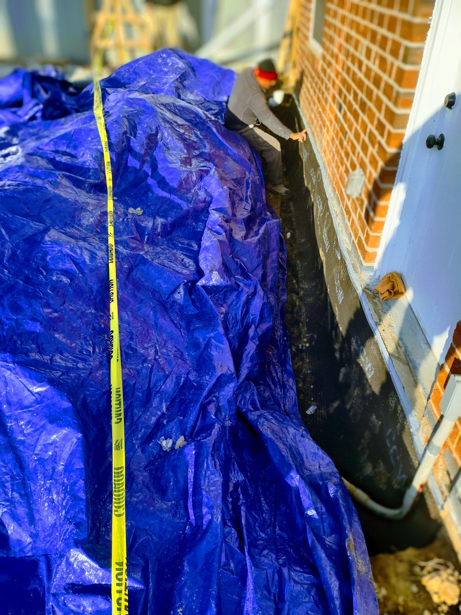 This was one of our easier digs this morning , only 3ft from grade to where the footing meets  #Foundation  It's the crucial/key-point of entry for water that will find it's way into your #basement We dig an extra 12" at least beyond to ensure #exteriorwaterproofing  is a👍