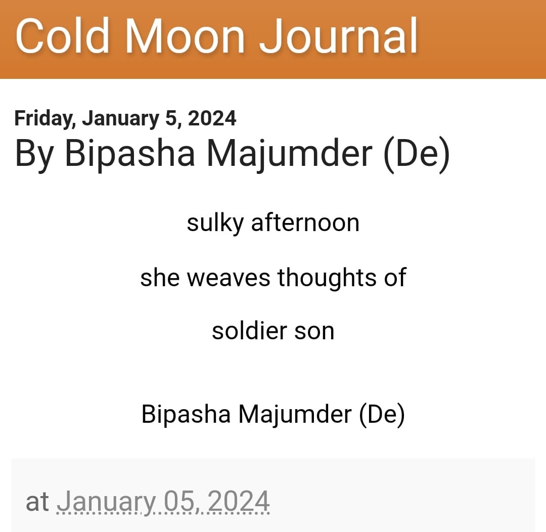 BIPASHADE1's tweet image. Glad that the following haiku of mine has found her  home. Millions of thanks to Roberta for including it in her Cold Moon Journal 🙏