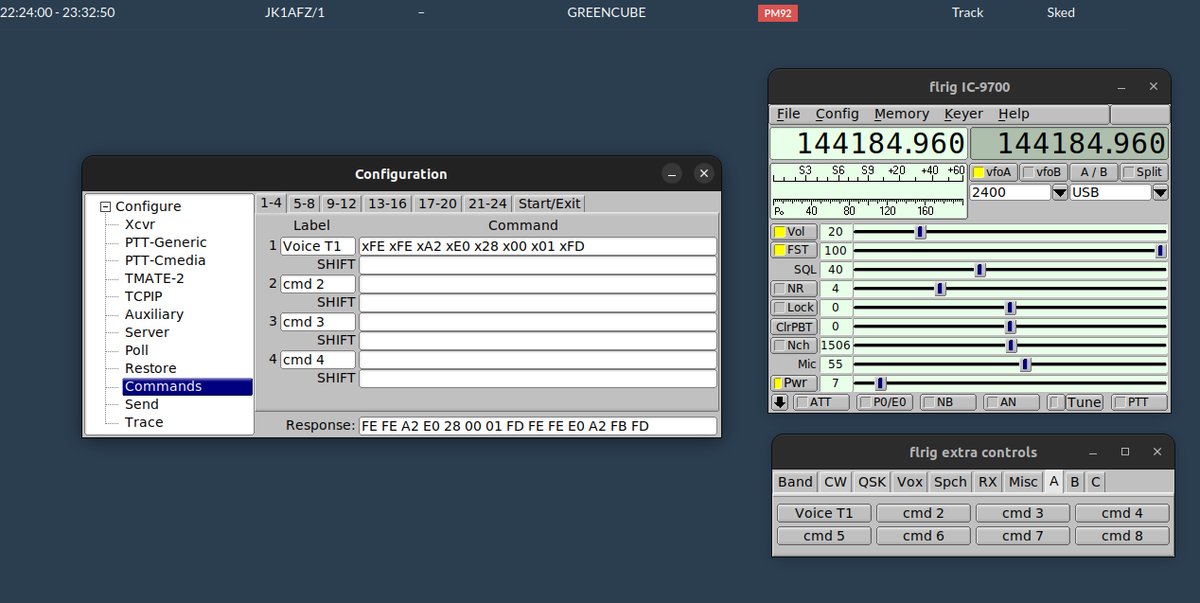 flo_0_'s tweet photo. Yeah, #flrig can handle plain CI-V commands. This one starts transmitting the recorded voice message in memory 1 of my #ICOM #IC9700. https://t.co/tMF3fHbuRJ