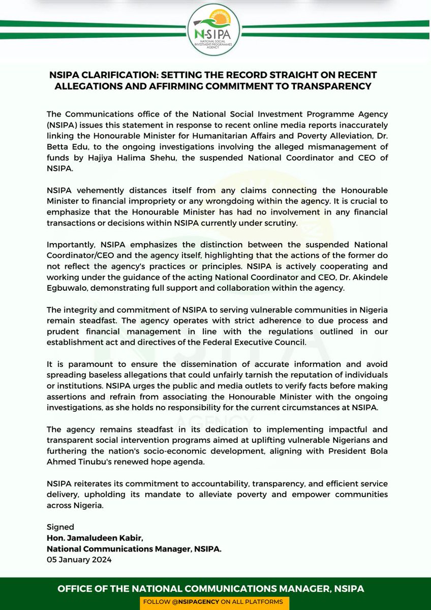 NSIPA Clarification: Setting the Record Straight on Recent Allegations and Affirming Commitment to Transparency