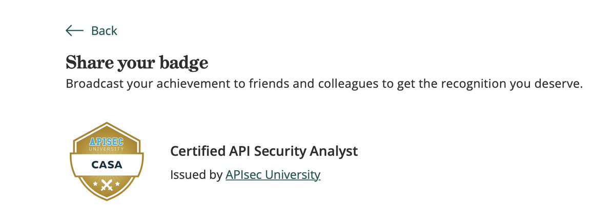 Became a CASA (Certified API Security Analyst) now Thanks @danbarahona @hAPI_hacker @apisec_ai credly.com/badges/25a7728…