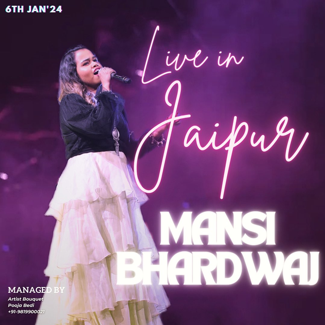 Mansi Bhardwaj Live In Jaipur tonight😊

#mansibhardwaj #mblive #jaipur #showlife #showbizz #liveshow #livemusic #liveevent #livesinger #livemusicians #symphony #symphonyband #privateevent #weddingevent #managedby #artistbouquet #forbookings