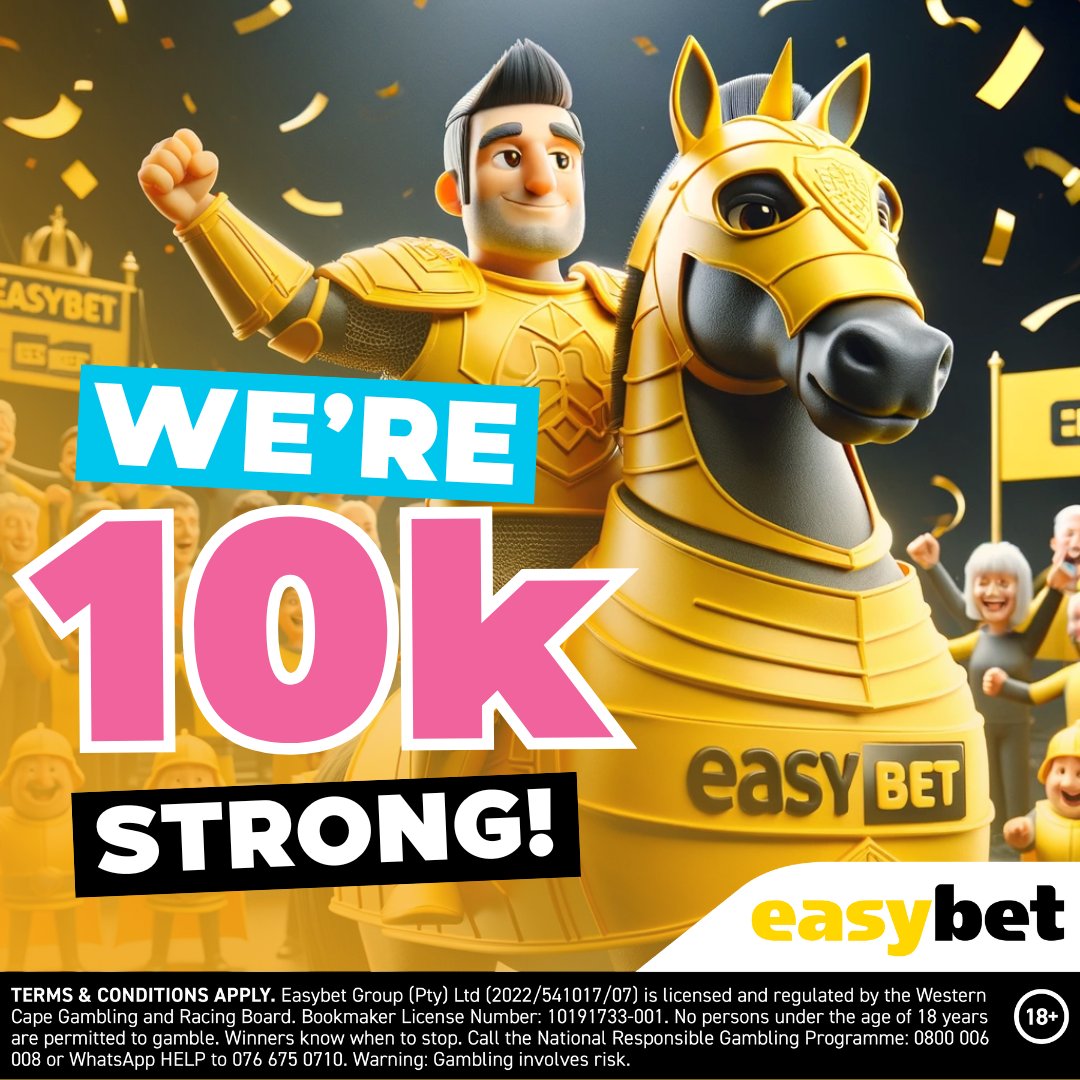 We've hit the 10k mark, Yellow Army!💪🎉

Thanks for all the love and support💛

If you're still not part of this fast-growing nation, come on board now at Easybet.co.za! 

#Easybet #10kFollowers #GrowingStronger🌟🚀