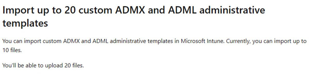 rnabmitra's tweet photo. Soon you will be able to import up to 20 Custom ADMX/ADML files into #MSIntune Console

https://t.co/XcLltxa5Ag https://t.co/M6wLFKKS3F