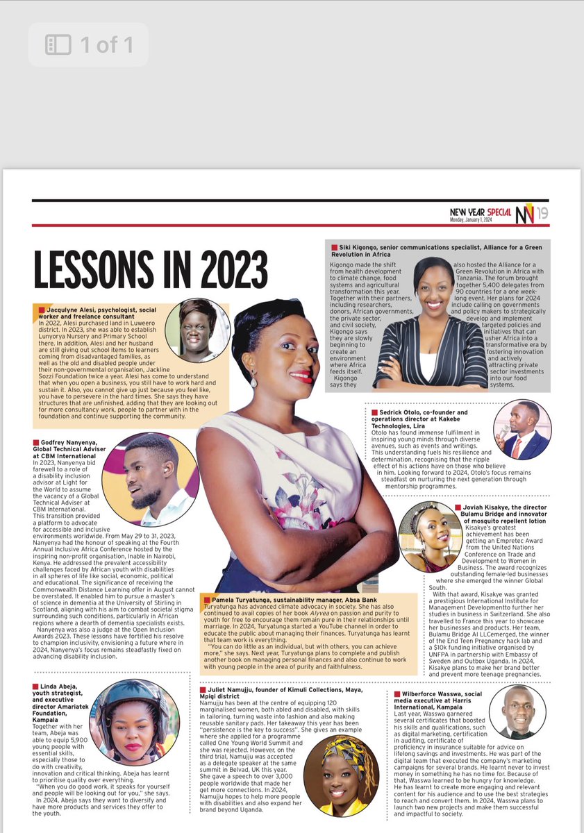 Feels great to still appear in the top 40 under 40 New Vision edition with some lessons to share with others from my 2023. Thanks Maureen <a href="/newvisionwire/">The New Vision</a> for this publication.