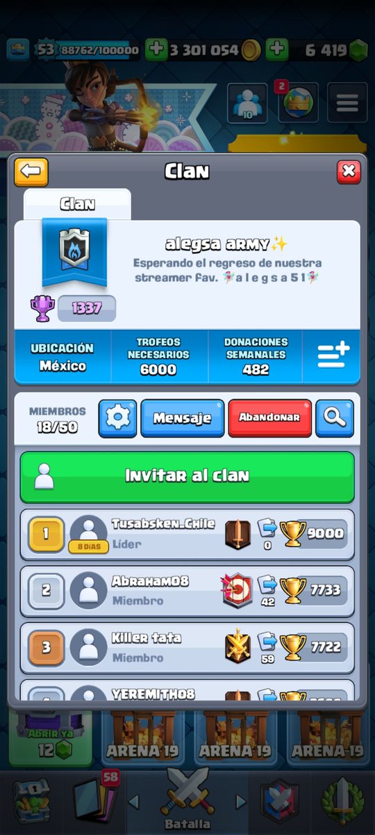 Hola!
Si alguien no tiene clan vengan al mío, para cambiar cartitas 😭😭😭