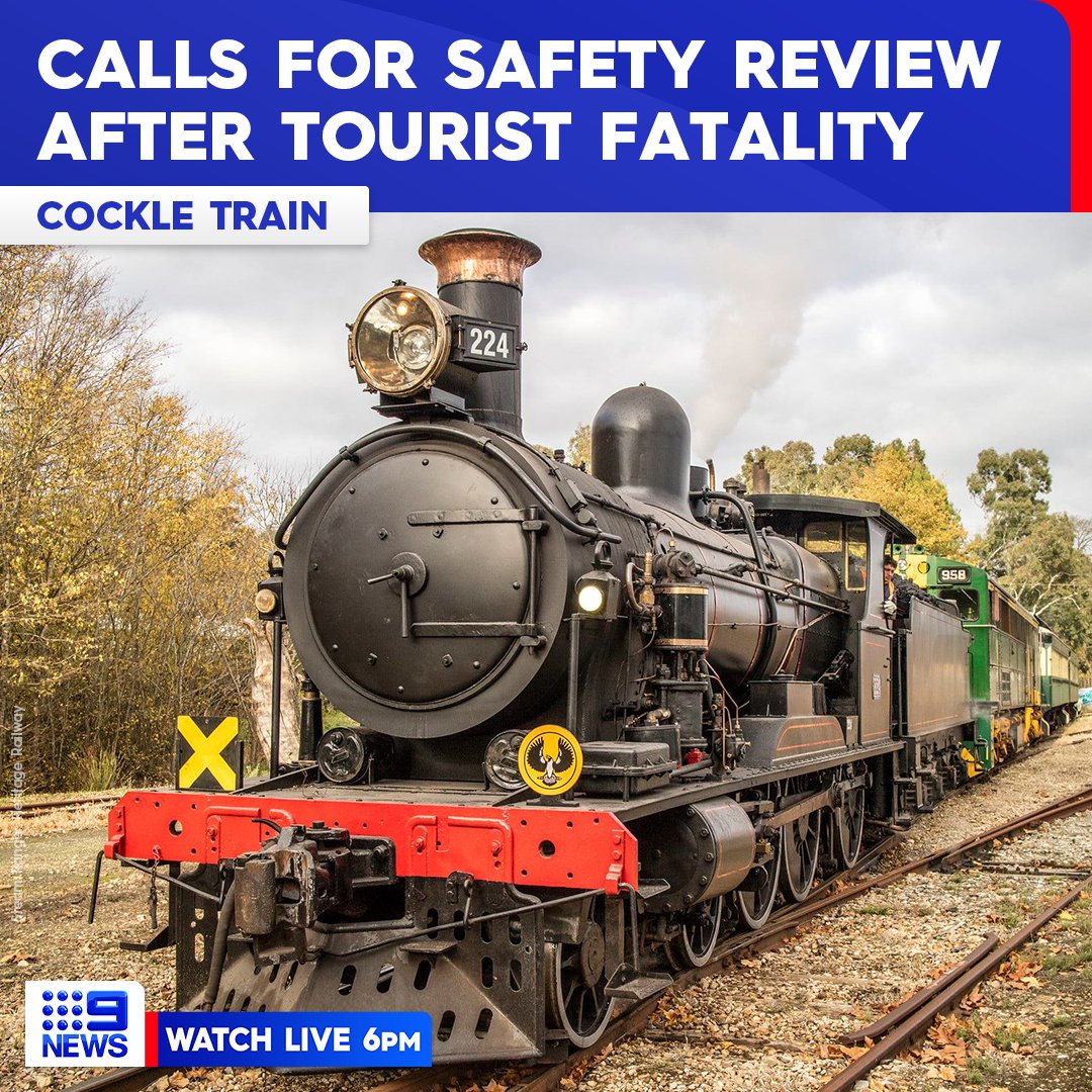 9NewsAdel's tweet photo. Does the Cockle Train need a new safety review?

Fresh calls are being made for a safety review after an 87-year-old US tourist was struck and killed on the track on Thursday afternoon.

Following initial investigations, the National Rail Safety Regulator found no immediate safety concerns.

FULL STORY: https://t.co/nWfZCMFXzd

#9News