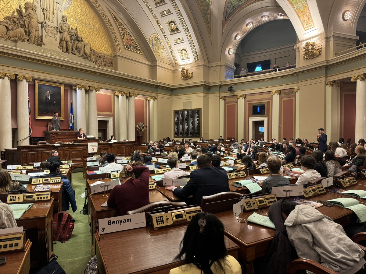 KRobbinsMN's tweet photo. It was so fun to see @ymcayouthvoice Youth in Government in action at the Capitol today and see students and families from my district! The students are working hard, having fun and learning the mechanics of making gov’t work! https://t.co/I1UI6Y9Q85