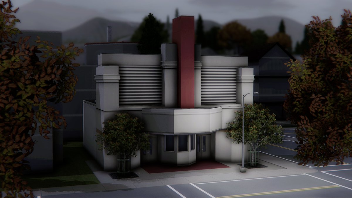 boringbonestv's tweet photo. Maxis' older games like #ts1/#simsville have a timeless charm. I decided to bring this to #OldSunset, replacing the previous theater with a revamped version inspired by Simsville and completely adjusted to work at night as well as during the day. What did you think of the result? https://t.co/k3Yxt2aSZM