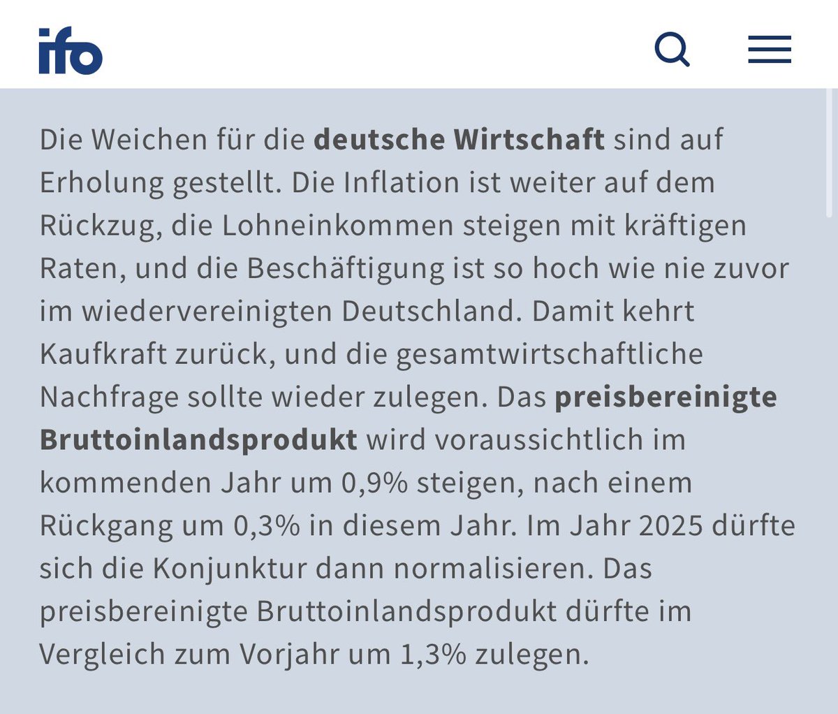 migrate89's tweet photo. Deutschland fährt an die Wand. Ich kann den Mist nicht mehr hören. 

Deutschland boomt weiter:

⬆️ Jobs rauf (46,0 Mio.)
⬇️ Inflation runter (2,2%)
⬆️ Wachstum (+0,9% 2024, +1,3% 2025). 
⬆️ Exporte rauf (+1,3% 2024, +3,6% 2025)
⬆️ Nettolöhne (+ 4,3% 2024) https://t.co/f86M1iOvXF