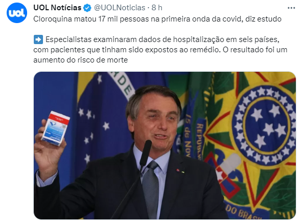 jojopancada's tweet photo. Comprovaram cientificamente aquilo que todos sabiam.
Cloroquina mata.
A prova de que Bolsonaro é genocida. https://t.co/duO2gn8lxV