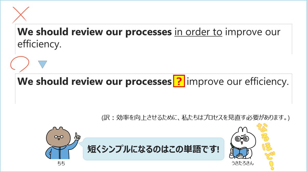 chichi_ENG's tweet photo. 【「?」に入る英単語、わかりますか?】
シンプルさが求められるビジネスシーンにぴったりの英単語です!In order toの3語を1語で表せちゃうんです。
答えは1分動画から!:https://t.co/WolexTabMu #今日もすっきり #ビジネス英語 #英語 #inorderto https://t.co/Xn1iYGkPVV