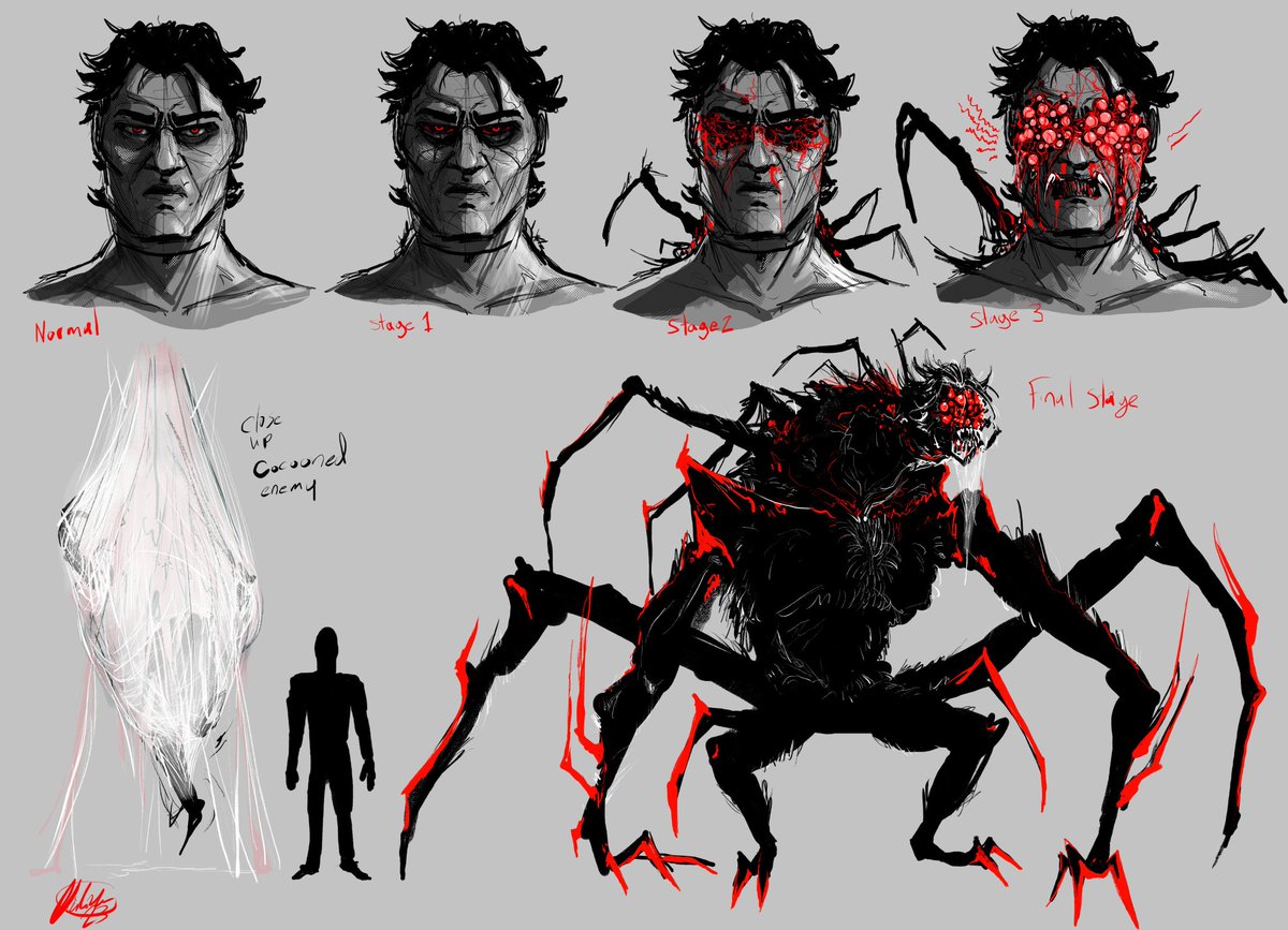 ChibiRaiden1's tweet photo. I don't post a whole lot on this account and I'm sorry abt it. Here's some random doodles and one of my monster Miguel O'hara design I posted on my tiktok. #HorrorArt #monsterdesign #MiguelOHara #creepy #bodyhorror https://t.co/dIbTwafymQ