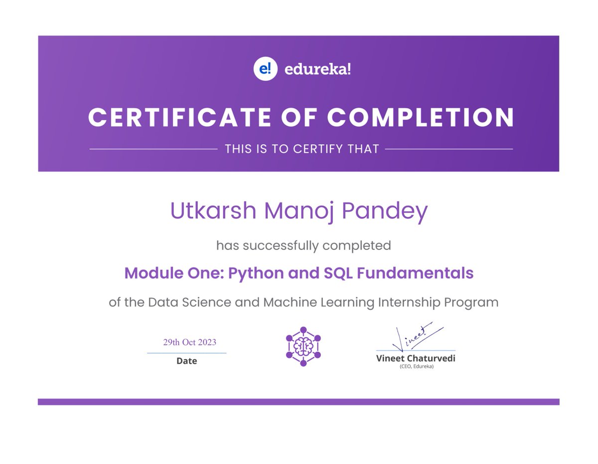 _Pandey_Utkarsh's tweet photo. Python and SQL Fundamentals Certificate:🐍📊 Just earned my Python and SQL Fundamentals certificate! 💻 Excited to leverage this powerful duo for data manipulation and analysis. Grateful for the learning journey! 🚀 #Python #SQL #DataScience #Certification https://t.co/OU1Yt2xLk0