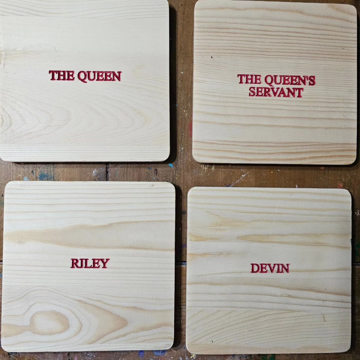 Here are some extra large coasters we made for a Iowa Cyclones fan. They wanted them personalized. Wonder if he knows he is called the queens servant...lol. What can we make for you? @nextwavecnc @total_boat @RYOBItoolsusa @TimAlle97055825