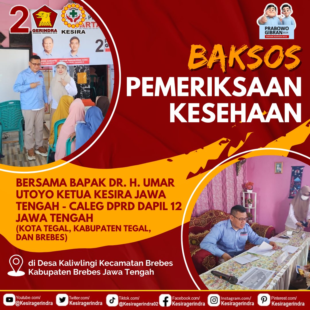kesiragerindra's tweet photo. BAKSOS PEMERIKSAAN KESEHATAN GRATIS KALIWLINGI JAWA TENGAH

Prabowo Gibran, Sehatkan Indonesia Raya!

#kesira #kesiragerindra #gerindrakesira #kesehatanindonesiaraya #kesiraindonesia #kesirapeduliindonesia #DPRD #JawaTengah #UmarUtoyo #Brebes https://t.co/TnAMr6hpbO