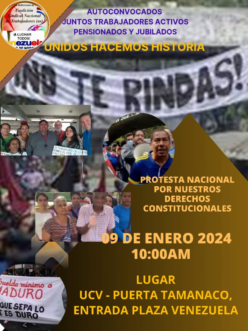 Rebelemosnos contra el ajuste salaria de Bs.13 es una burla canalla del Gobierno de Maduro
No Te Rindas, Protesta #Maestro #docente #trabajador #jubilado #profesor #obrero #universitario #médico #enfermero. 
El #9enero desde la #UCV Puerta Tamanaco 10AM. #5Enero #05Enero #05Ene