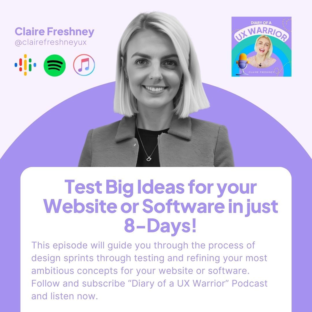 HelloFreshney's tweet photo. The big idea with the Design Sprint is to build and test a prototype in just 8 days.  

💻 Ready to supercharge your development process? 🚀Tune in now the latest episode of "Diary of a UX Warrior" on https://t.co/GpBLlun3BS 

🎧✨ Let the 8-day testing challenge begin! https://t.co/N189M8M6fL