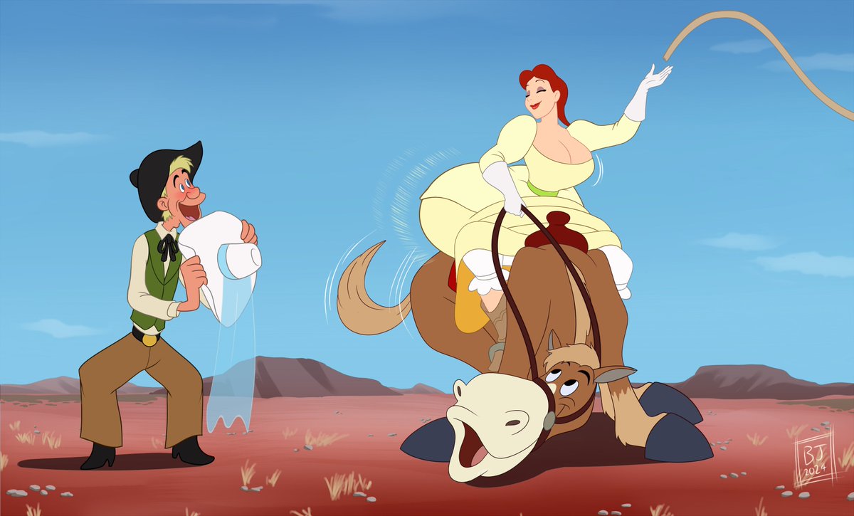 BootiJ's tweet photo. Forgot to post this piece I did recently as part of an alternate ending project to the Pecos Bill cartoon from Melody Time https://t.co/05GDcplwDS