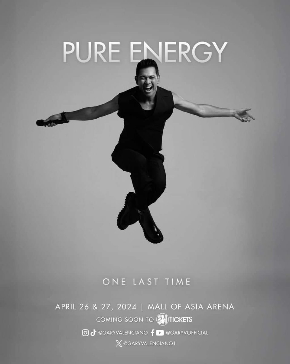 Mr. Pure Energy, Gary Valenciano, is going big for one last time! 

Be there at his 2-night celebration concert on April 26 & 27 at the SM Mall of Asia Arena.

#GaryVPUREENERGY
#GaryValenciano
#GaryValencianoAtMOAArena
#ChangingTheGameElevatingEntertainment