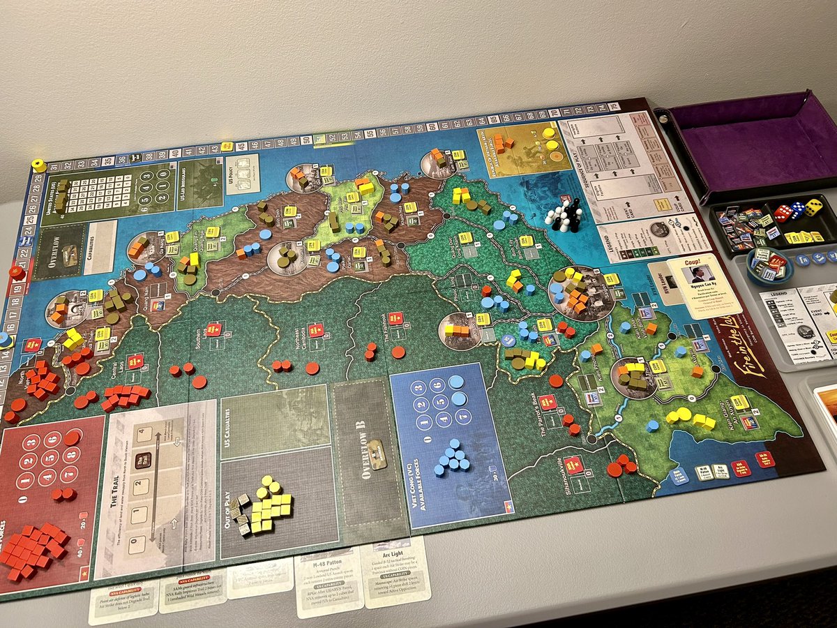 biffybeans's tweet photo. Fire in the Lake all set up. Need to skim through the rulebooks to get my COIN brain reactivated. Make a few notes of things to remember/get out the post-it flags I got f/ my B-Day. #solowargamer #historicalboardgames #itsoktomakemistakes https://t.co/hWJLd8zVvB
